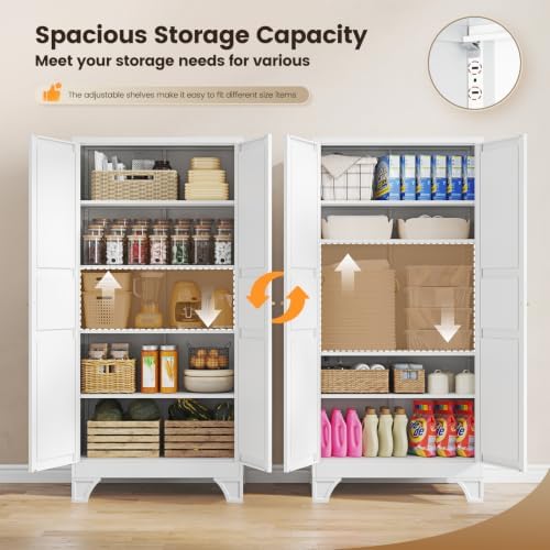 Yizosh Metal Storage Cabinet Kitchen Pantry Cabinet White - Image 4