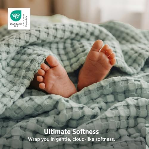 Bedsure Cooling Waffle Blanket for Hot Sleeper, Mint Green - Image 4