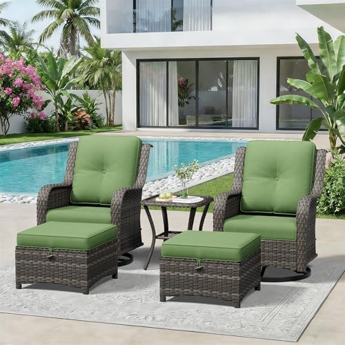 5 Piece Outdoor Wicker Patio Furniture Set, Outdoor Swivel Rocker Patio Chairs by Gardenbee