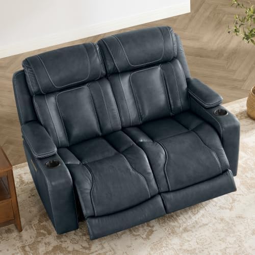 Watson & Whitely Reclining Sofa Loveseat W Power Lumbar, Leather Blue - Image 2