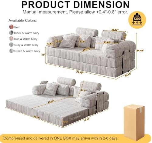 79" Convertible Sofa Bed, High Backrest Boneless Couch - Image 2