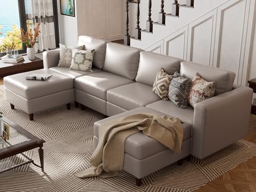ABCASA Oversized Modular Sectional Sofa, 118.5" Faux Leather 6 Seater U Shaped by ABCASA