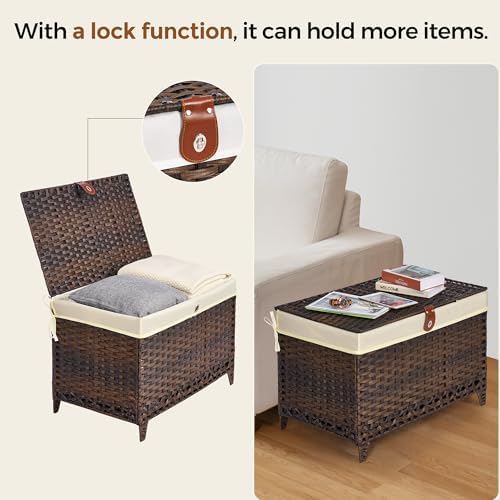 Wicker Storage Basket with Lid, 105L Shelf Basket with Removable Liner Bag - Image 2