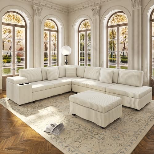 KEIKI 110" L-Shaped Oversized Plush Corduroy Modular Sectional Sofa by KEIKI