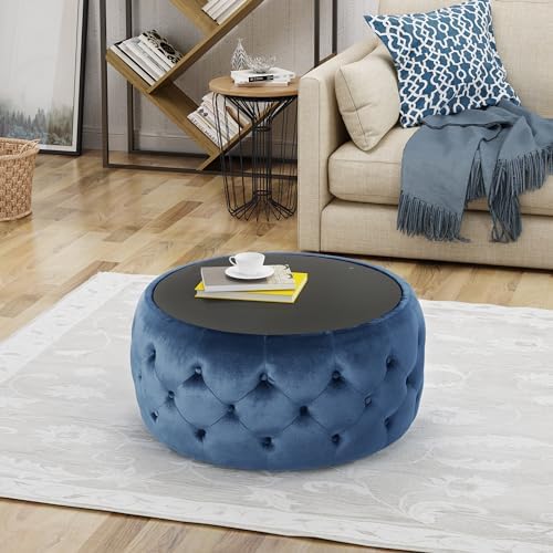 30" Round Velvet Ottoman Coffee Table, Button Tufted Coffee Table by Unknown