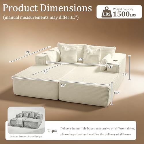 72" Cloud Sectional Couch, Comfort Sleep Sofa - Image 2