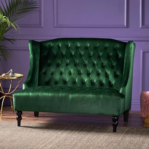 Modern Tufted Velvet Wingback Loveseat, Tufted Velvet 2 Seat Couch Sofas by Merax