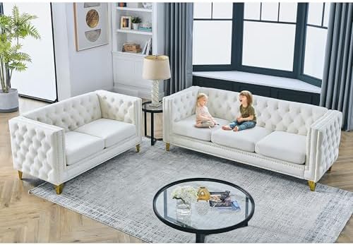 2 Piece Chesterfield Velvet Combination Sofa Set - Image 7