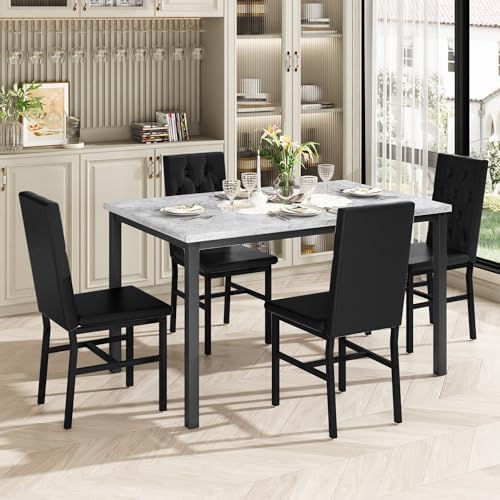 Hooseng Dining Table Set for 4, Faux Marble Small Kitchen Table Chairs Set of 4 - Image 4