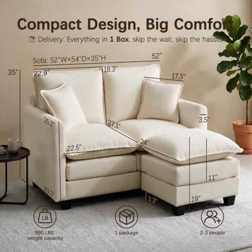 52" Loveseat Sofa, L-Shaped Cloud Love Seat Couches - Image 2