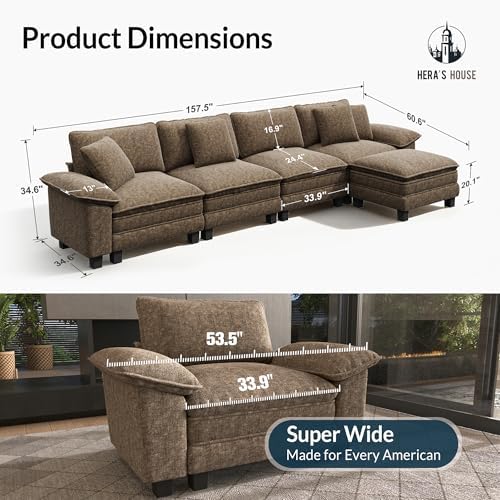 HERA'S HOUSE 158" Oversized Modular Sectional L Shaped Sofa, Chenille Taupe - Image 2