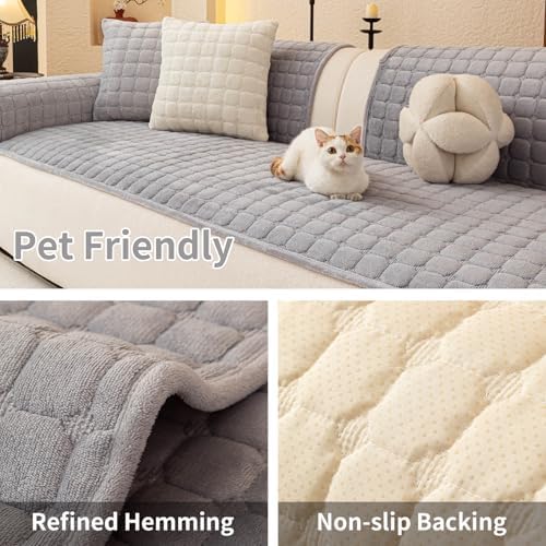 Velvet Sectional Couch Covers for Dogs, Light Grey - Image 3