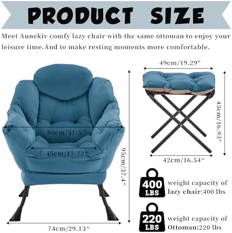 Lazy Chair with Ottoman, Comfy Reading Chair - Image 3