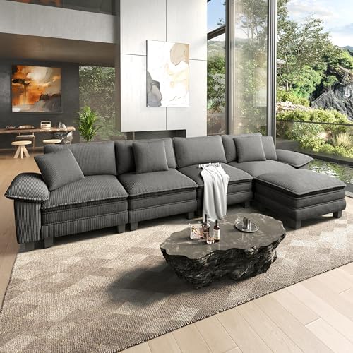 HERA'S HOUSE 158" Oversized Modular Sectional L Shaped Sofa, Corduroy Grey by HERASHOUSE
