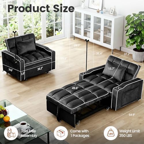 Sleeper Chair with USB Port, 3 In1 Pull Out Sofa Bed - Image 2