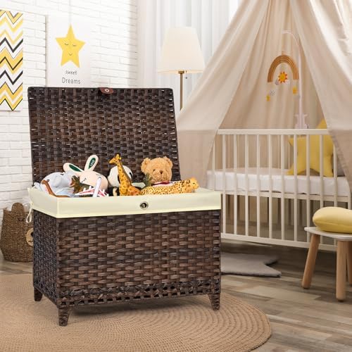 Wicker Storage Basket with Lid, 200L Storage Bin with Removable Liner Bag - Image 4