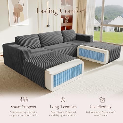 Vesgantti 119" Oversized U-Shaped Modular Sectional Sofa, Corduroy Cloud Couch - Image 3