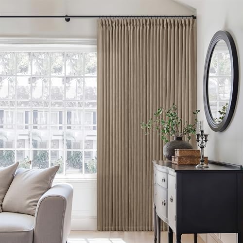 Pinch Pleat Semi Sheer Light Brown Linen Living Room Curtains 90 Inch Long - Image 6