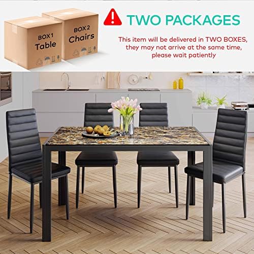 Gizoon 5 Piece Glass Dining Table Set, Kitchen Table and Chairs Set - Image 4