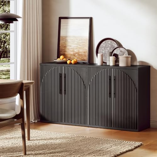 31.5" Buffet Cabinet with Storage, Fluted Sideboard Cabinet with Arched Doors & - Image 6