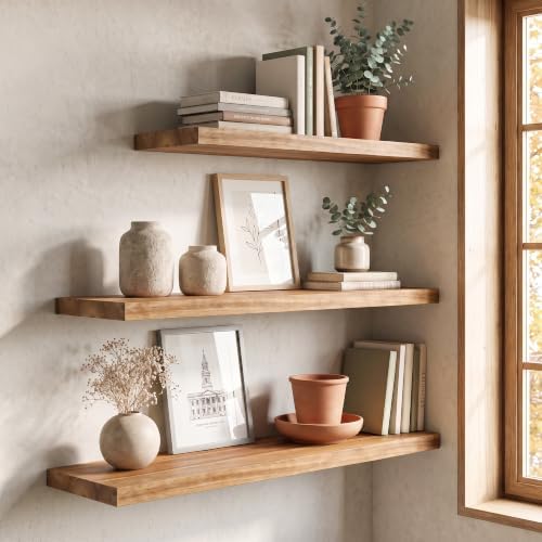 72 inch Floating Shelves for Wall, Elm Wood Flat Edge - Image 2