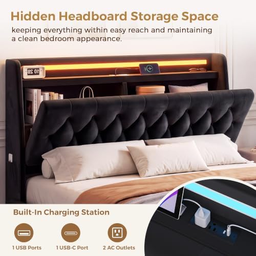 Jocoevol Full LED Velvet Bed Frame - Image 3