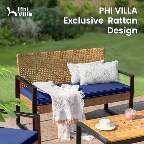 PHI VILLA 4 Piece Brown Wicker Patio Furniture Set - Image 3