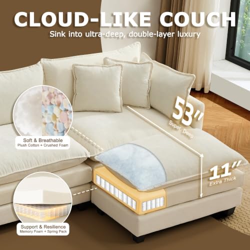148" Modular Sectional Sofa, U Shaped Cloud Couch - Image 3