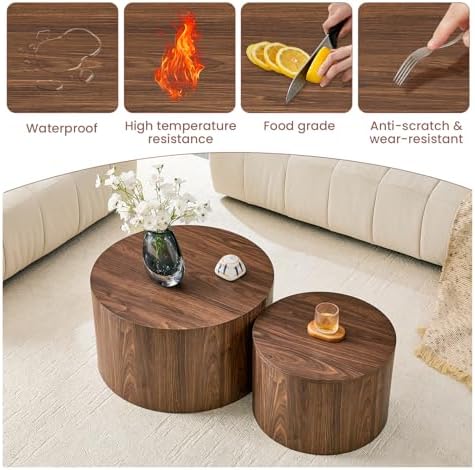 LKTART Walnut Round Nesting Coffee Table Set of 2 - Image 6