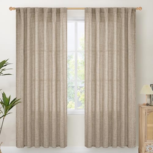 Dark Oatmeal Linen Semi Sheer Curtains 78 Inch Length by YoungsTex