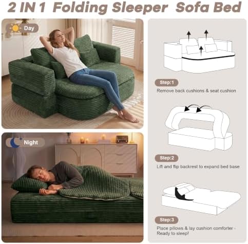 75'' Folding Sleeper Sofa Bed, Memory Foam Boneless Couch - Image 4