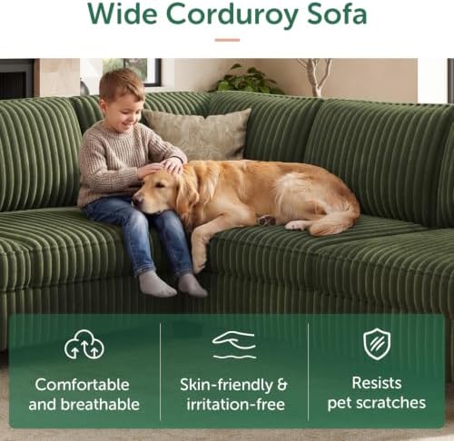 HONBAY Corduroy Convertible Sectional Sofa L Shaped Corner Couch - Image 4