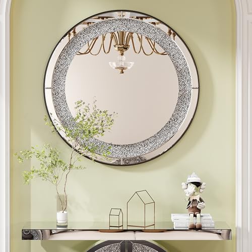 3C-Shaped Silver Mirrored Console Table and Round Wall Mirror Set, 2 Piece - Image 6