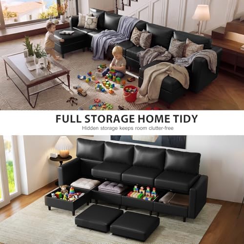 ABCASA Oversized Modular Sectional Sofa, 118.5" Faux Leather 6 Seater U Shaped - Image 5