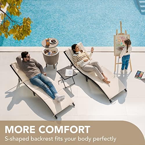 Devoko Patio Chaise Lounge Sets Outdoor Rattan Adjustable Back 3 Pieces - Image 2