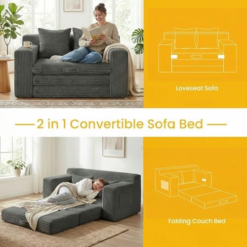 Boneless Couch, Boneless Loveseat Sleeper Sofa Bed – 3-in-1 Convertible Couch - Image 4