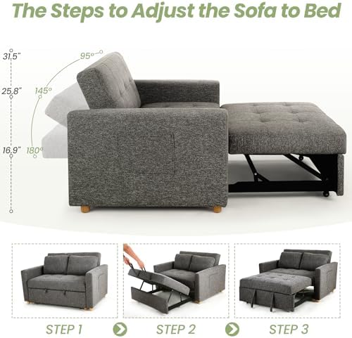 SEJOV Loveseat Sleeper, 3-in-1 Convertible Sofa Bed Pull Out, Dark Gray - Image 4