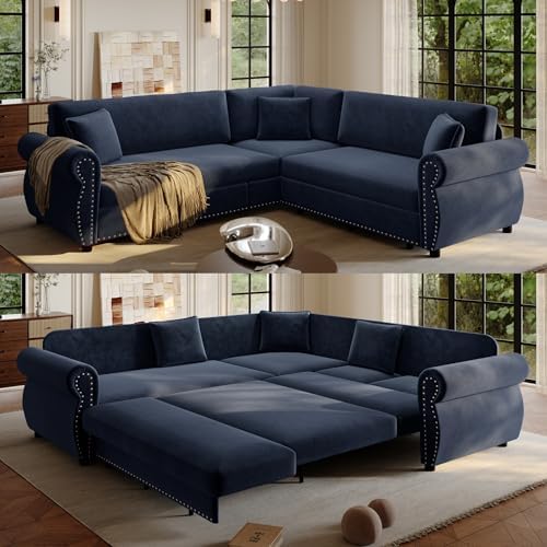 88.2" Chenille Vintage L-Shaped Pull-Out Sectional Sleeper Sofa Bed by Unknown