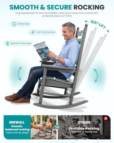SERWALL Rocking Chair Outdoor, Comfortable Rocker - Image 5
