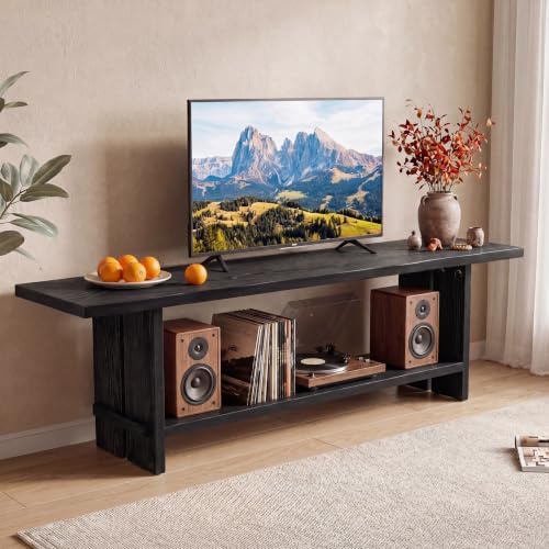 71" Solid Wood TV Stand for 55/65/75/85-Inch TV, 2-Tier TV Table - Image 6