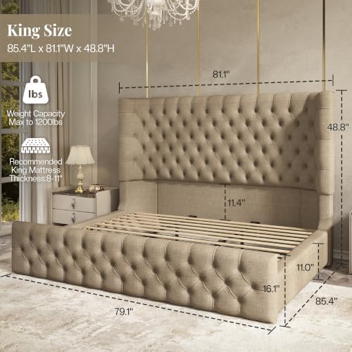 Jocisland King Size Bed Frame Upholstered Sleigh Headboard&Footboard - Image 2