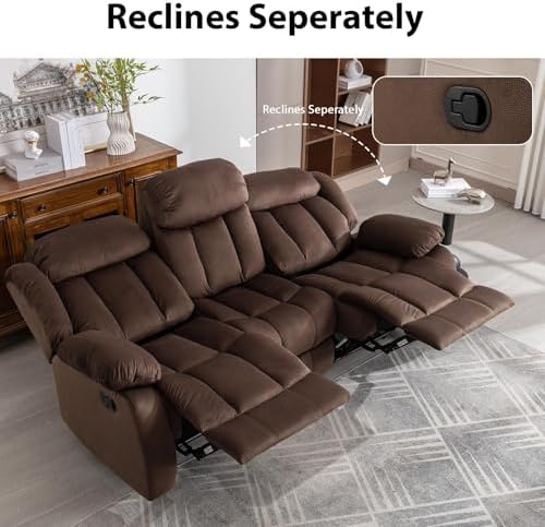 EBELLO Manual Recliner Chair, Classic 3 Seat Reclining Sofa - Image 6