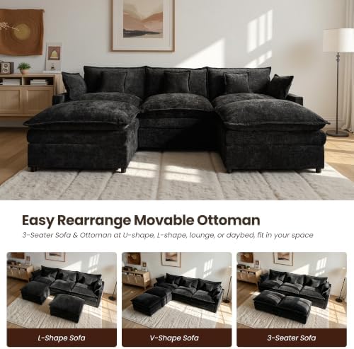 108'' U Shaped Cloud Couch, 3-Seater Sofa - Image 6