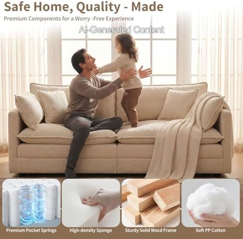 GNIXUU 76" Camel Loveseat Sofa Cloud 2 Seater Modular Couch - Image 4
