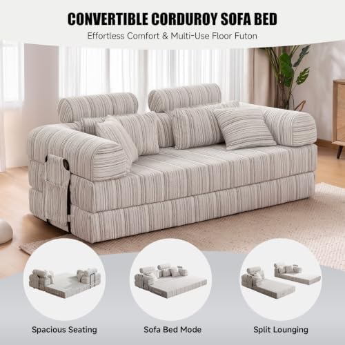 79" Memory Foam Sofa Bed, High Headrest Convertible Futon Boneless Couch - Image 3