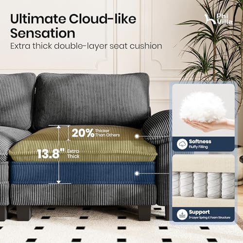 PHI VILLA 3-Piece Modular Sofa Set, 3-Seat Sectional Couch and 2 Armchairs - Image 5
