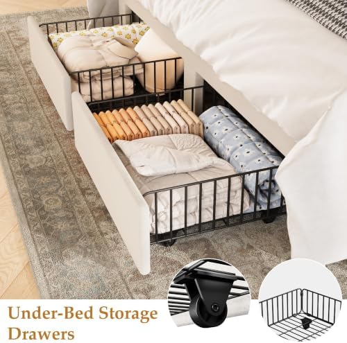 GarveeHome Queen Bed Frame, Bed Frame Upholstered Platform Bed - Image 4