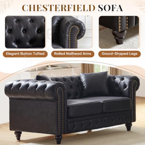 Mid Century Modern Chesterfield Small Loveseat Sofa - Image 4