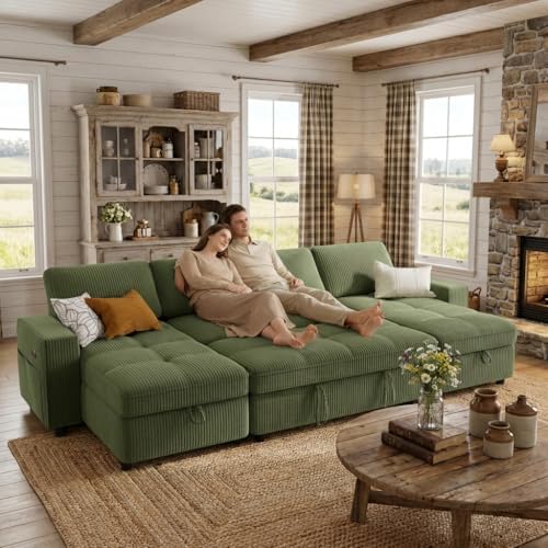 WEUP 105" Sectional Sofa with Pull Out Bed, U Shaped 4 Seat Sleeper Sofa with 2 by Unknown