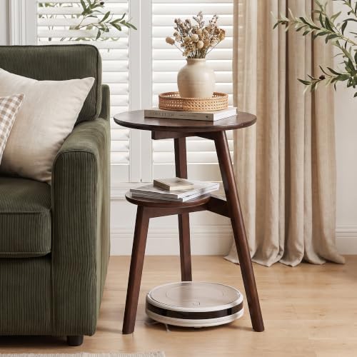 Ikebana Side Table, 2-Tier Round Solid Wood End Table - Image 5